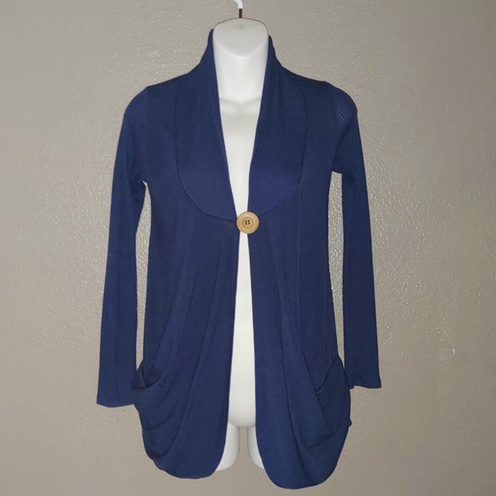 Navy Blue Cardigan with Wood Button